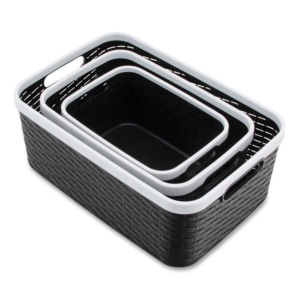 Open Lid Storage Bin, Assorted Sizes, Black/White, 3/Pack [SKU: AVT39220]