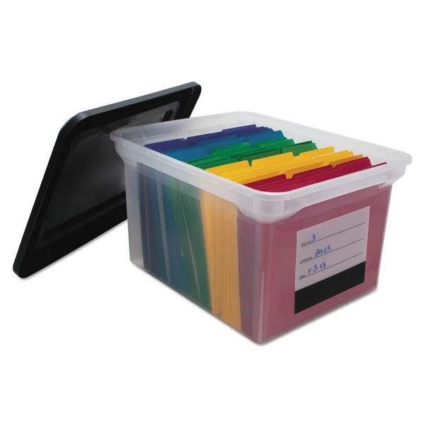 File Tote with Contents Label, Letter/Legal Files, 17.75" x 14" x 10.25", Clear/Black [SKU: AVT55802]