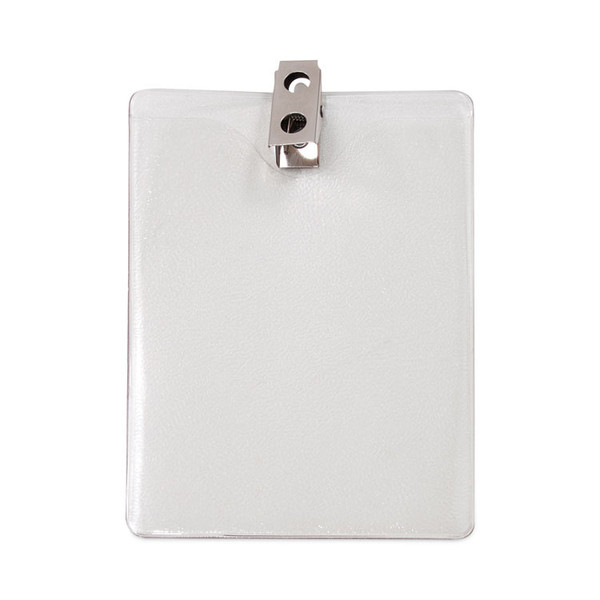 ID Badge Holders with Clip, Vertical, Clear 3.8" x 4.25" Holder, 3.13" x 3.75" Insert, 50/Pack [SKU: AVT75457]