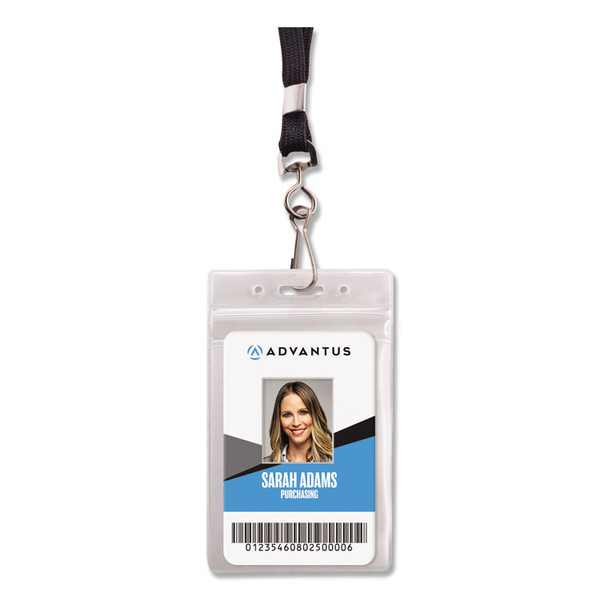 Resealable ID Badge Holders, J-Hook and 36" Lanyard, Vertical, Frosted 3.68" x 5" Holder, 2.38" x 3.75" Insert, 20/Pack [SKU: AVT91131]