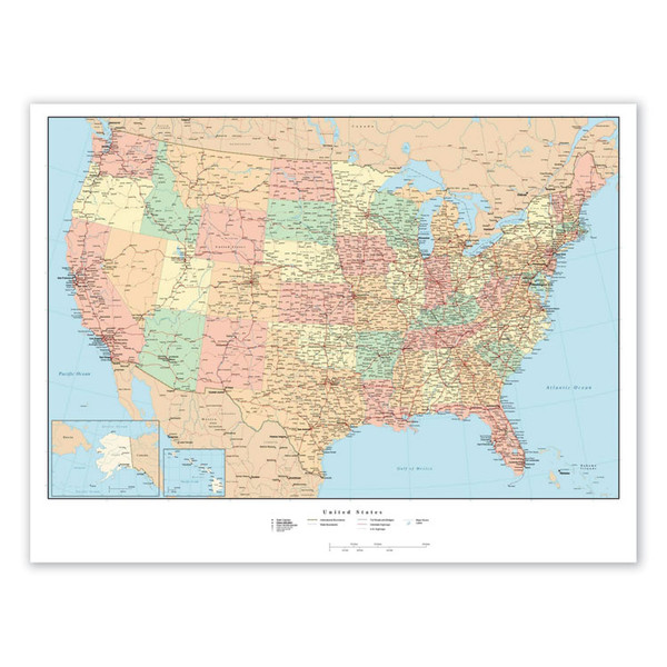 Laminated Wall Maps, U.S., Dry Erase, 50 x 32 [SKU: AVT97643]