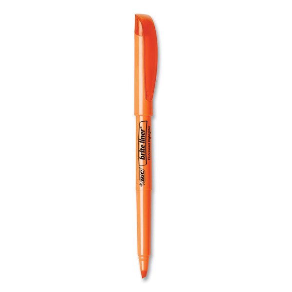 Brite Liner Highlighter, Fluorescent Orange Ink, Chisel Tip, Orange/Black Barrel, Dozen [SKU: BICBL11OE]