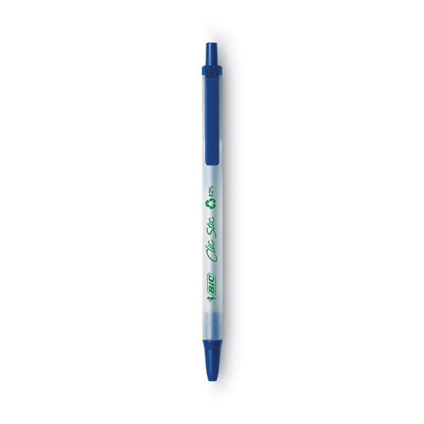 Ecolutions Clic Stic Ballpoint Pen, Retractable, Medium 1 mm, Blue Ink, Clear Barrel, Dozen [SKU: BICCSEM11BE]