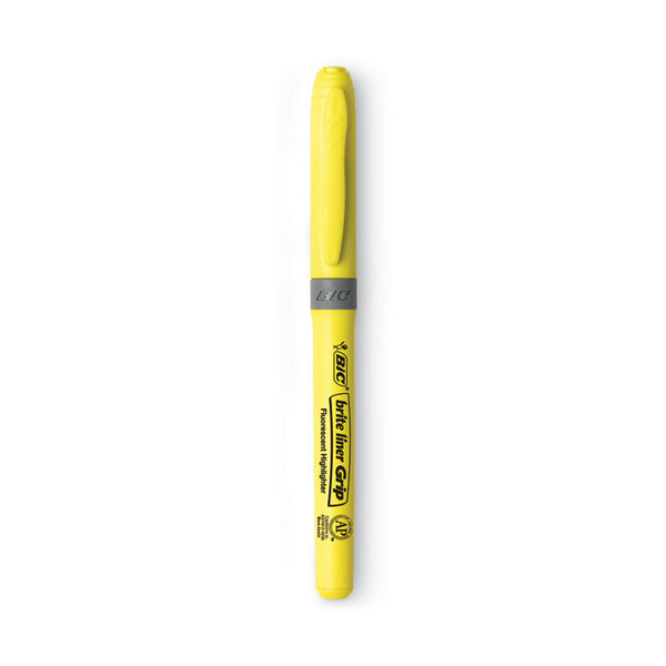 Brite Liner Grip Pocket Highlighter, Fluorescent Yellow Ink, Chisel Tip, Yellow/Black/Silver Barrel, Dozen [SKU: BICGBL11YW]