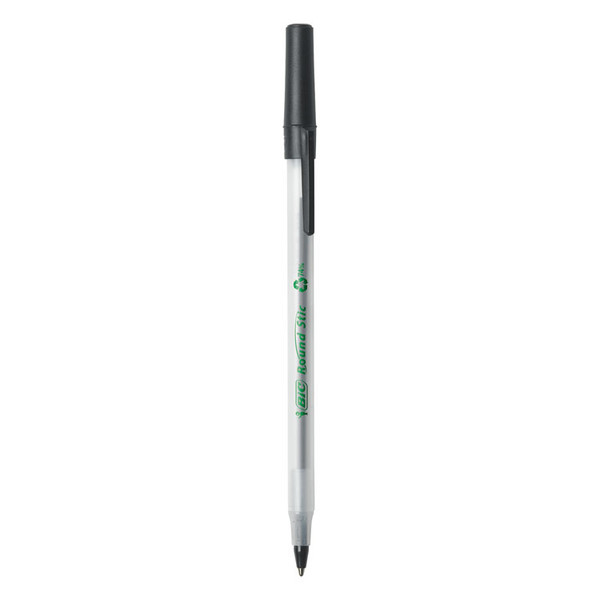 Ecolutions Round Stic Ballpoint Pen Value Pack, Stick, Medium 1 mm, Black Ink, Clear Barrel, 50/Pack [SKU: BICGSME509BK]