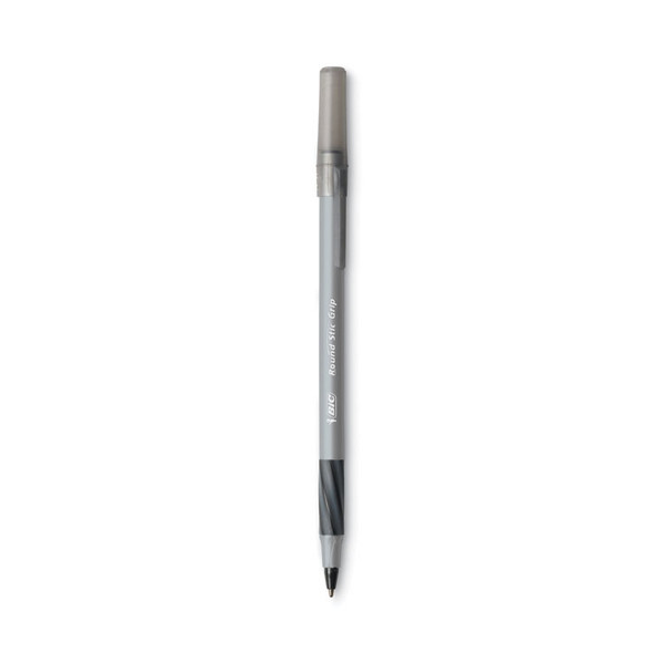 Round Stic Grip Xtra Comfort Ballpoint Pen, Easy-Glide, Stick, Medium 1.2 mm, Black Ink, Gray/Black Barrel, Dozen [SKU: BICGSMG11BK]