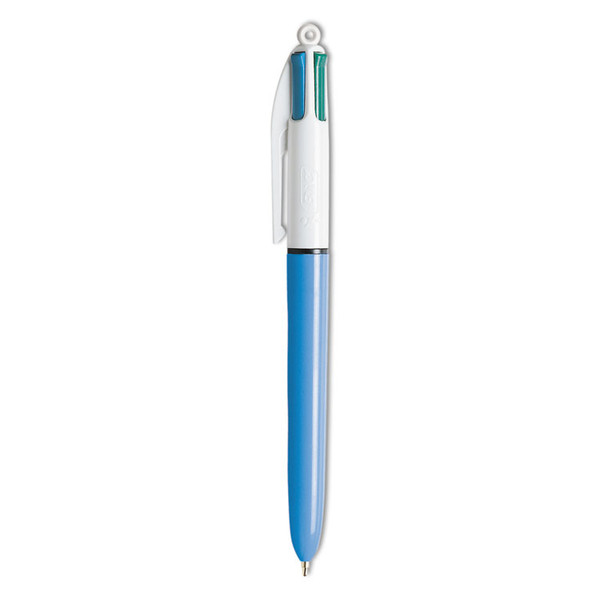 4-Color Multi-Function Ballpoint Pen, Retractable, Medium 1 mm, Black/Blue/Green/Red Ink, Blue Barrel [SKU: BICMM11]