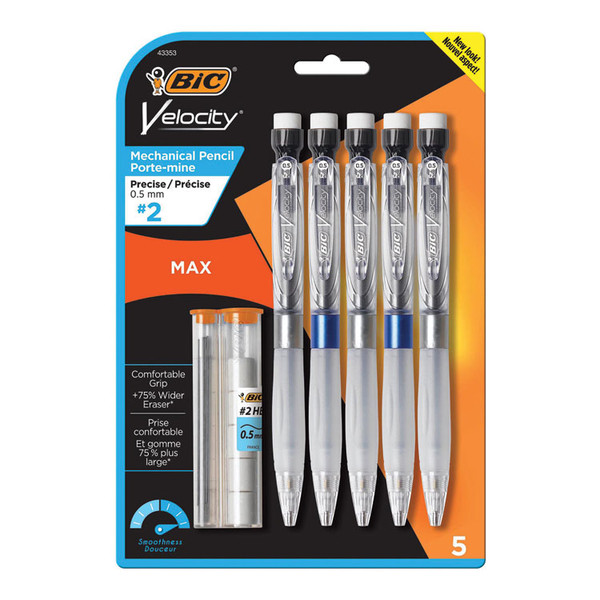 Velocity Max Pencil, 0.5 mm, HB (#2), Black Lead, Assorted Barrel Colors, 5/Pack [SKU: BICMPMX5P51]