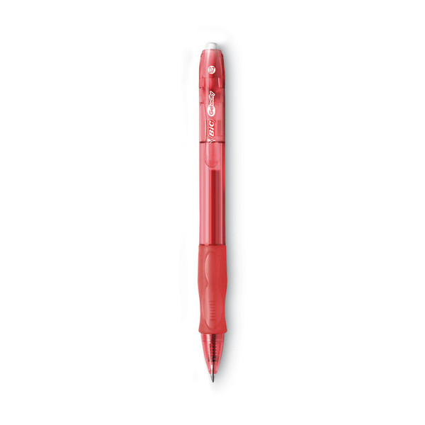 Gel-ocity Gel Pen, Retractable, Medium 0.7 mm, Red Ink, Translucent Red Barrel, Dozen [SKU: BICRLC11RD]