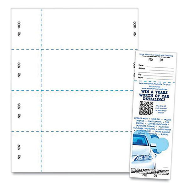 Jumbo Micro-Perforated Event/Raffle Ticket, 90 lb Index Weight, 8.5 x 11, White, 4 Tickets/Sheet, 250 Sheets/Pack [SKU: BLA10X9WH]