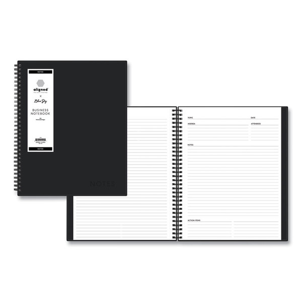 Aligned Business Notebook, 1 Subject, Meeting Notes Format, Narrow Rule, Black Cover, 11 x 8.5, 78 Sheets [SKU: BLS121454]