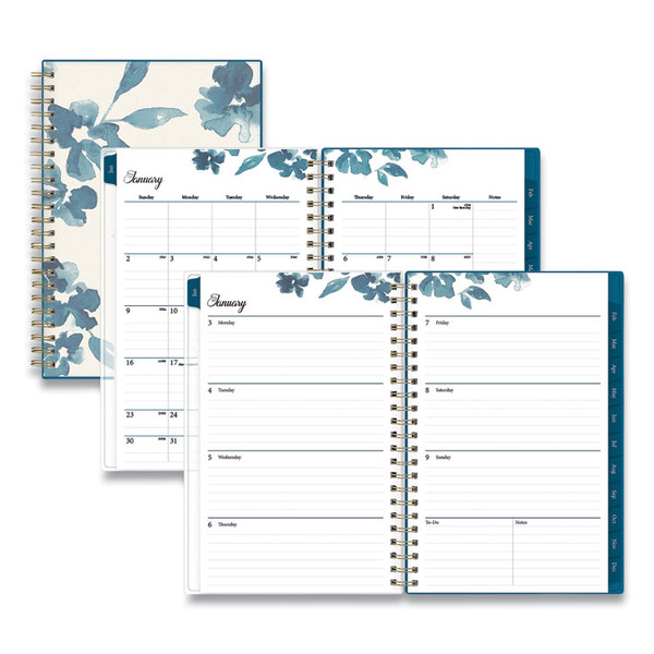 Bakah Blue Weekly/Monthly Planner, Bakah Blue Floral Artwork, 8 x 5, Blue/White Cover, 12-Month (Jan to Dec): 2023 [SKU: BLS137260]