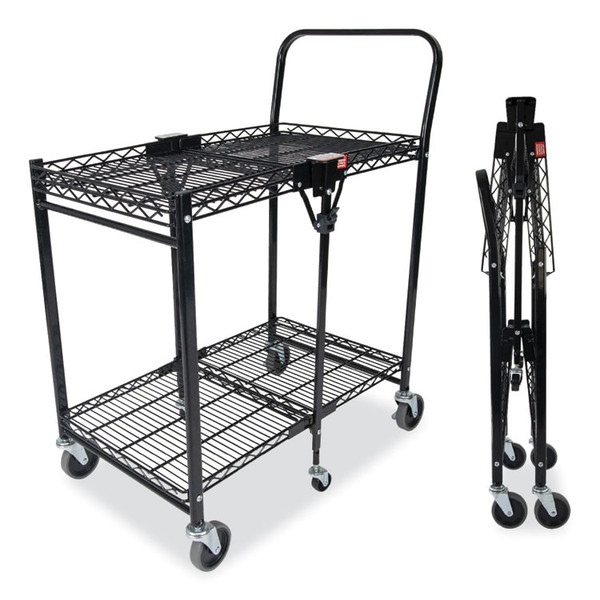 Stowaway Folding Carts, Metal, 2 Shelves, 250 lb Capacity, 29.63" x 37.25" x 18", Black [SKU: BOSBSACSMBLK]