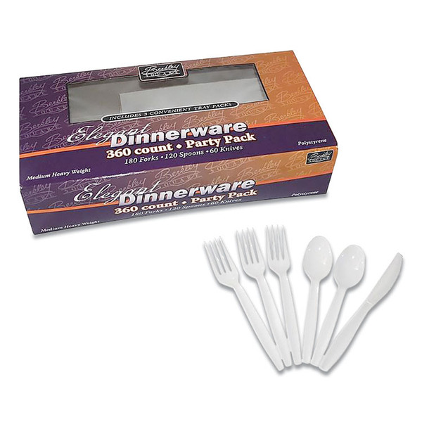 Medium Heavyweight Party Pack, Medium Heavyweight Forks, Knives, Spoons, White, 360/Pack [SKU: BSQ1065008]