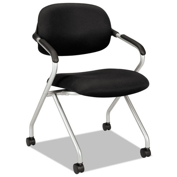 HVL303 Nesting Arm Chair, Supports Up to 250 lb, 19" Seat Height, Black Seat, Black Back, Silver Base [SKU: BSXVL303MM10X]