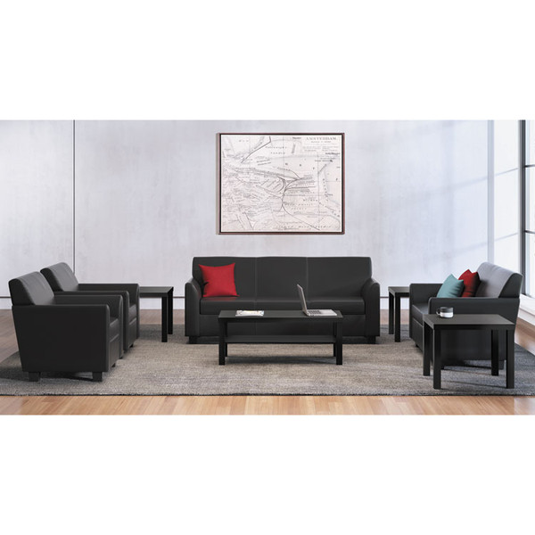 Circulate Leather Reception Three-Cushion Sofa, 73w x 28.75d x 32h, Black [SKU: BSXVL873SB11]
