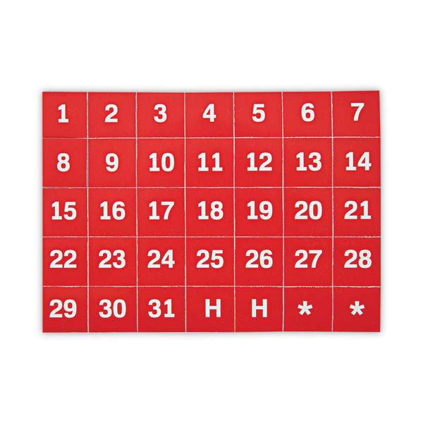 Interchangeable Magnetic Board Accessories, Calendar Dates, Red/White, 1" x 1", 31 Pieces [SKU: BVCFM1209]