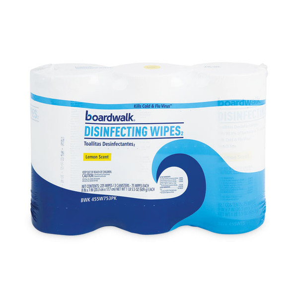 Disinfecting Wipes, 7 x 8, Lemon Scent, 75/Canister, 3 Canisters/Pack [SKU: BWK455W753PK]