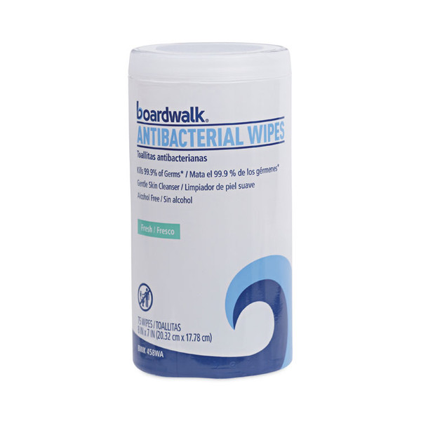 Antibacterial Wipes, 5.4 x 8, Fresh Scent, 75/Canister, 6 Canisters/Carton [SKU: BWK458WA]