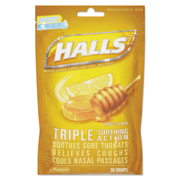 Triple Action Cough Drops, Honey-Lemon, 30/Bag, 12 Bags/Box [SKU: CDB28694]