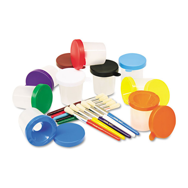 No-Spill Cups and Coordinating Brushes, Assorted Color Lids/Clear Cups, 10/Set [SKU: CKC5104]