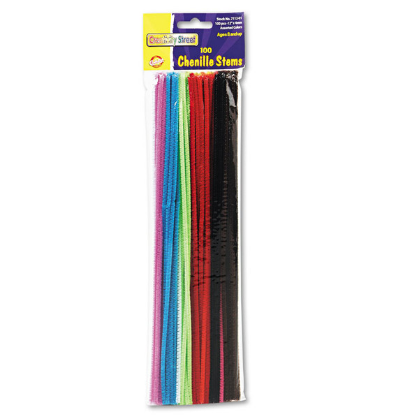 Regular Stems, 12" x 4 mm, Metal Wire, Polyester, Assorted, 100/Pack [SKU: CKC711201]