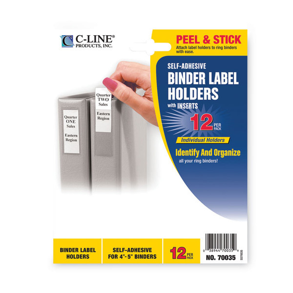 Self-Adhesive Ring Binder Label Holders, Top Load, 2.75 x 3.63, Clear, 12/Pack [SKU: CLI70035]