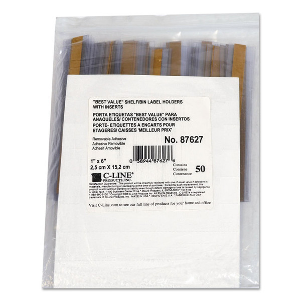 Self-Adhesive Label Holders, Top Load, 1 x 6, Clear, 50/Pack [SKU: CLI87627]