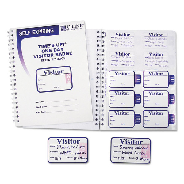 Time's Up Self-Expiring Visitor Badges with Registry Log, 3 x 2, White, 150 Badges/Box [SKU: CLI97009]