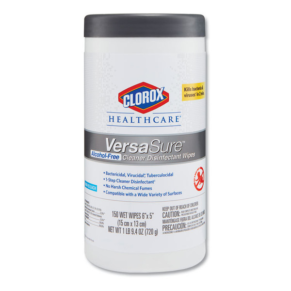 VersaSure Cleaner Disinfectant Wipes, 1-Ply, 6.75 x 8, White, 150 Towels/Canister [SKU: CLO31758EA]