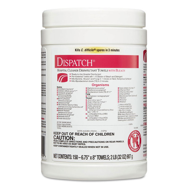 Dispatch Cleaner Disinfectant Towels, 6.75 x 8, 150/Canister [SKU: CLO69150EA]