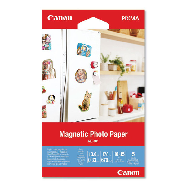 Glossy Magnetic Photo Paper, 13 mil, 4 x 6, White, 5 Sheets/Pack [SKU: CNM3634C002]