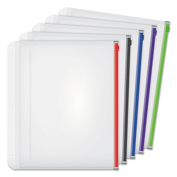 Expanding Zipper Binder Pocket, 8.5 x 11, Assorted Colors, 5/Pack [SKU: CRD14650]
