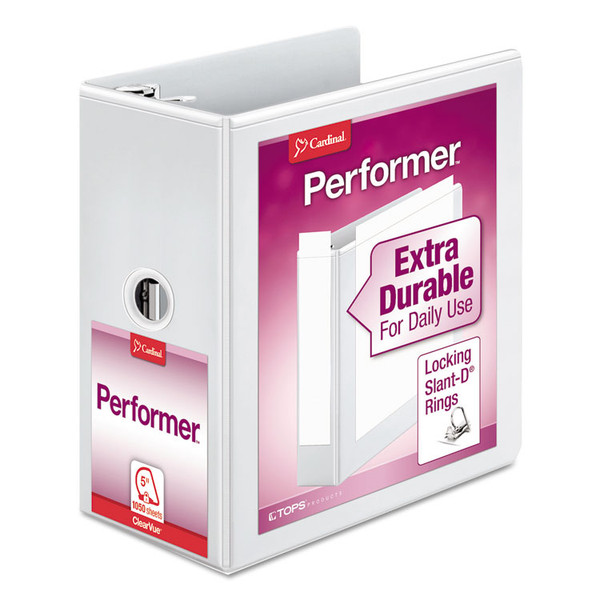 Performer ClearVue Slant-D Ring Binder, 3 Rings, 5" Capacity, 11 x 8.5, White [SKU: CRD17950]