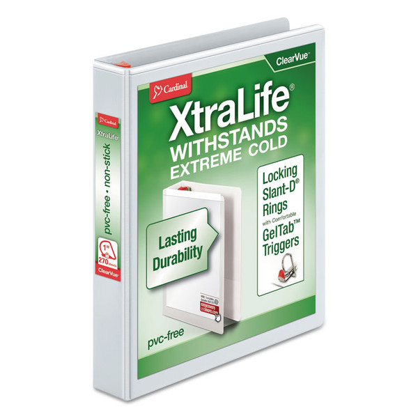 XtraLife ClearVue Non-Stick Locking Slant-D Ring Binder, 3 Rings, 1" Capacity, 11 x 8.5, White [SKU: CRD26300]
