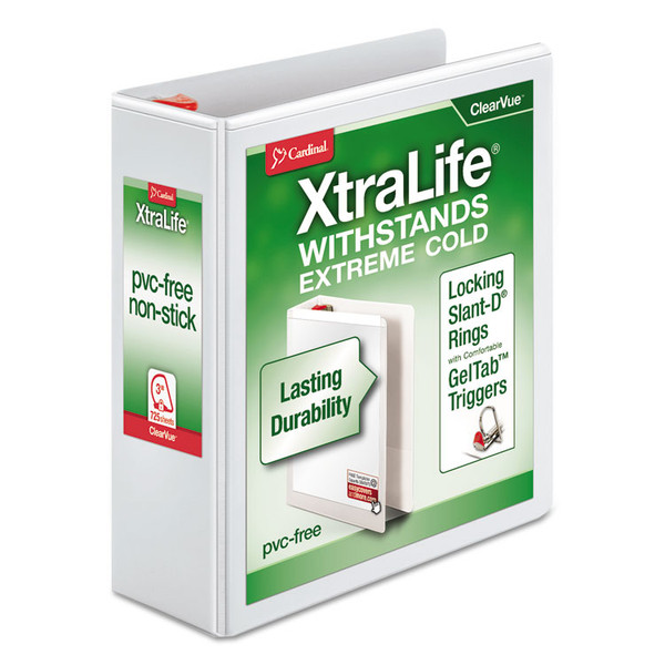 XtraLife ClearVue Non-Stick Locking Slant-D Ring Binder, 3 Rings, 3" Capacity, 11 x 8.5, White [SKU: CRD26330]