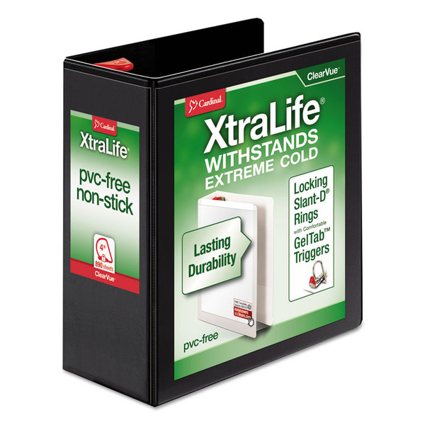 XtraLife ClearVue Non-Stick Locking Slant-D Ring Binder, 3 Rings, 4" Capacity, 11 x 8.5, Black [SKU: CRD26341]