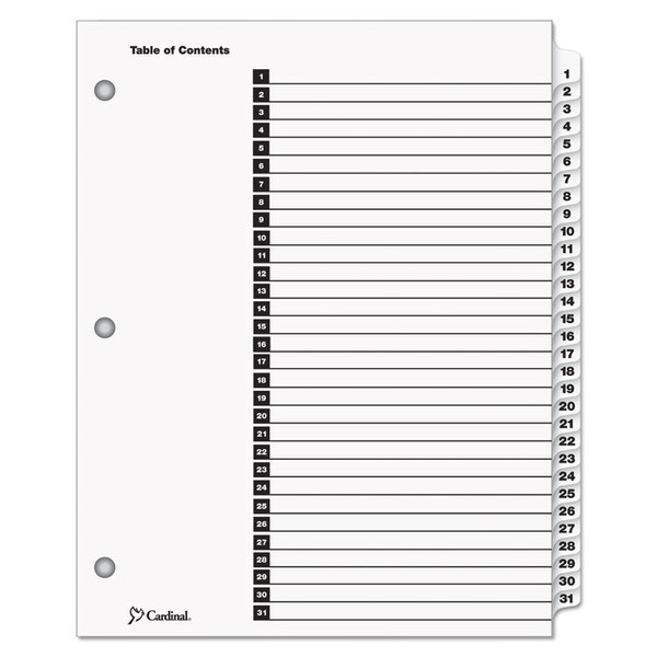 OneStep Printable Table of Contents and Dividers, 31-Tab, 1 to 31, 11 x 8.5, White, White Tabs, 1 Set [SKU: CRD60113]