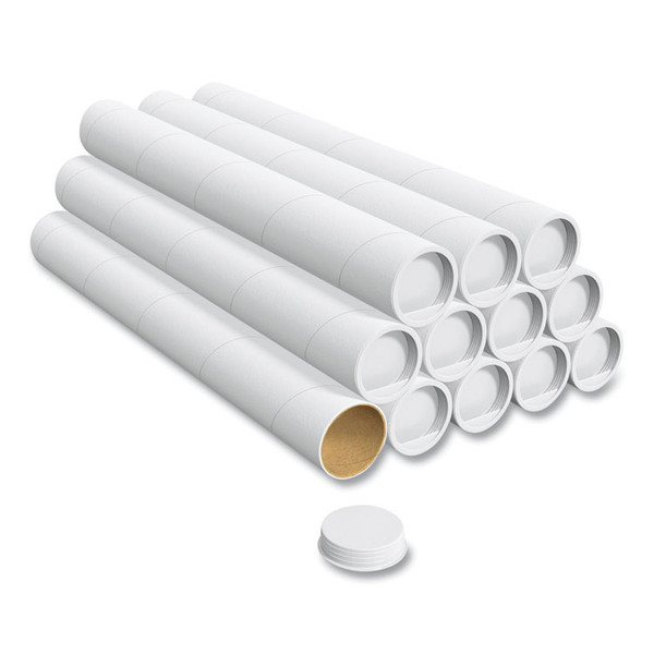 Mailing Tube with Plugs, 24" Long, 3" Diameter, White, 12/Box [SKU: CWZ558420]
