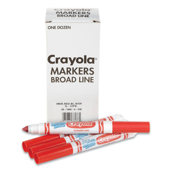 Broad Line Washable Markers, Broad Bullet Tip, Red, 12/Box [SKU: CYO587800038]