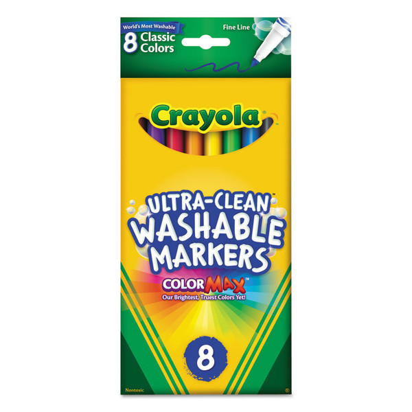 Ultra-Clean Washable Markers, Fine Bullet Tip, Assorted Colors, 8/Pack [SKU: CYO587809]