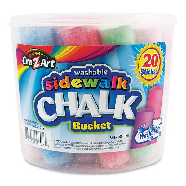 Washable Sidewalk Jumbo Chalk in Storage Bucket with Lid and Handle, 12.63", 20 Assorted Colors [SKU: CZA108076]