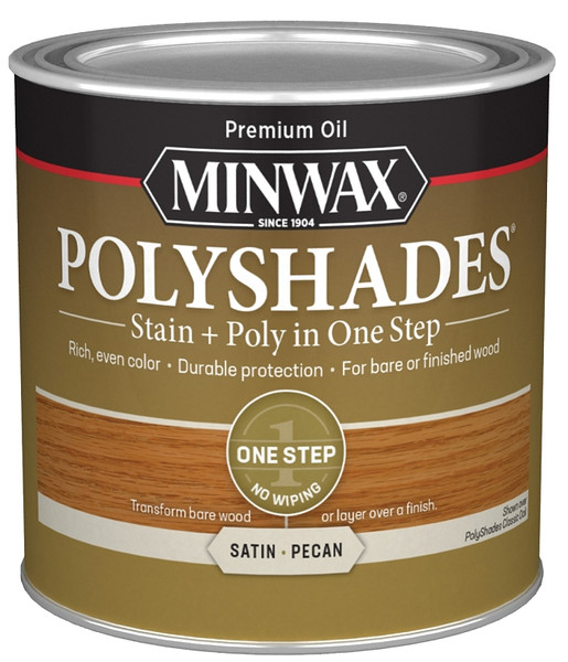 Minwax PolyShades 213204444 Wood Stain and Polyurethane, Satin, Pecan, Liquid, 0.5 pt, Can [SKU: ORG7469679]