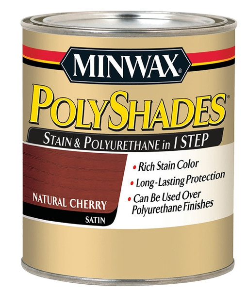 Minwax PolyShades 213904444 Wood Stain and Polyurethane, Satin, Natural Cherry, Liquid, 0.5 pt, Can [SKU: ORG1776517]