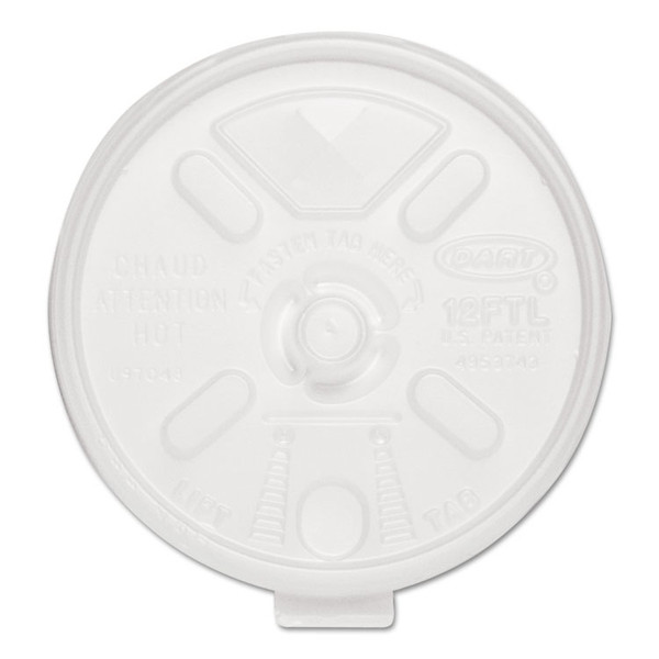 Lift n' Lock Plastic Hot Cup Lids, With Straw Slot, Fits 10 oz to 14 oz Cups, Translucent, 100/Sleeve, 10 Sleeves/Carton [SKU: DCC12FTLS]