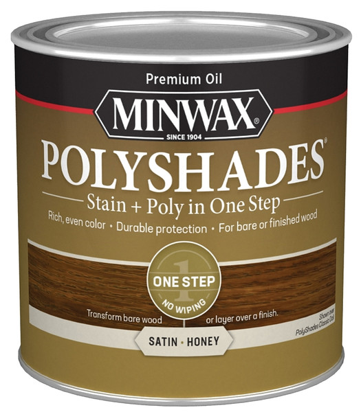 Minwax PolyShades 213964444 Stain and Polyurethane, Satin, Honey, Liquid, 0.5 pt [SKU: ORG7473168]