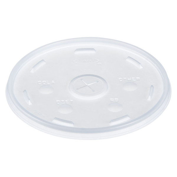 Plastic Lids for Foam Cups, Bowls and Containers, Flat with Straw Slot, Fits 12-60 oz, Translucent, 100/Pack, 5 Packs/Carton [SKU: DCC32SL]