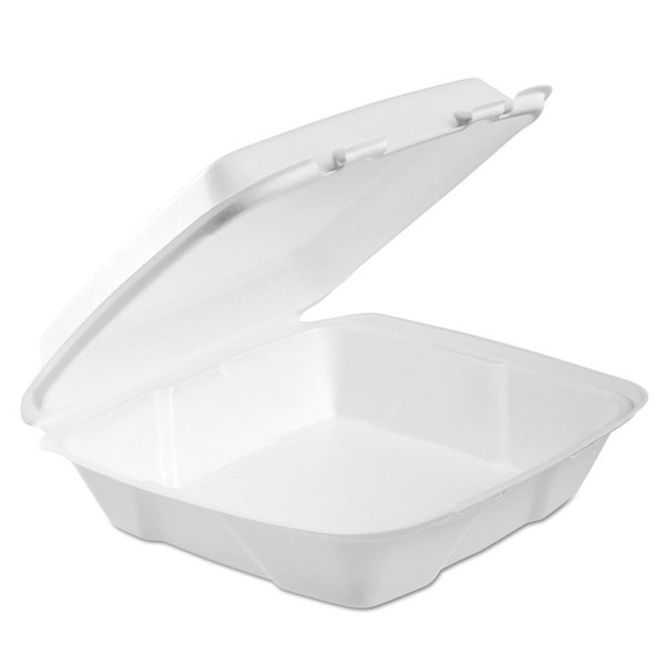 Foam Hinged Lid Container, Performer Perforated Lid, 9 x 9.4 x 3, White, 100/Bag, 2 Bag/Carton [SKU: DCC90HTPF1R]
