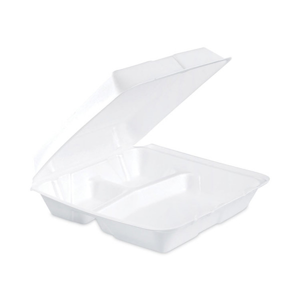 Insulated Foam Hinged Lid Containers, 3-Compartment, 9.3 x 9.5 x 3, White, 200/Pack, 2 Packs/Carton [SKU: DCC95HT3]