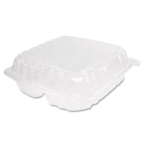 ClearSeal Hinged-Lid Plastic Containers, 3-Compartment, 9.4 x 8.9 x 3, Plastic, 100/Bag, 2 Bags/Carton [SKU: DCCC95PST3]